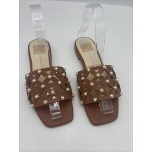 Dolce Vita sandal Studded Slide Sandal Size 5.5 M Saddled Leather, Brown